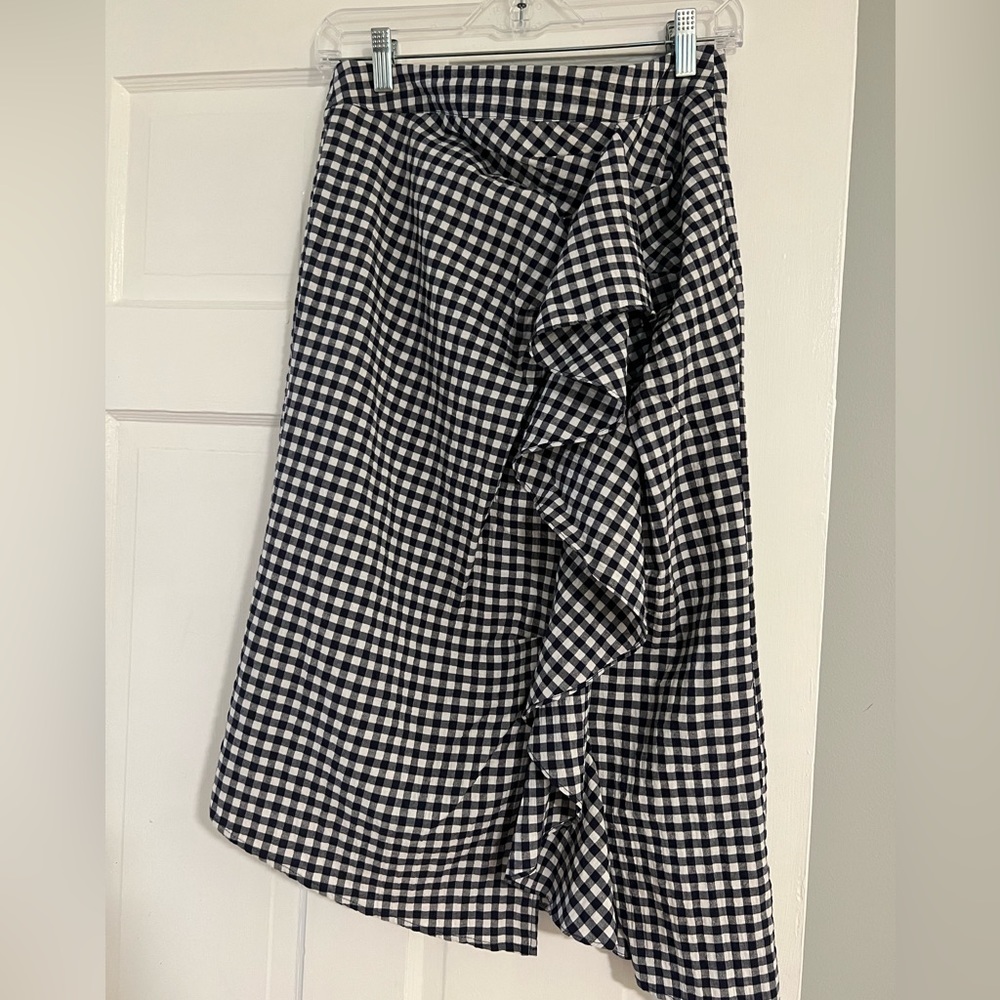 Navy Gingham Midi Skirt